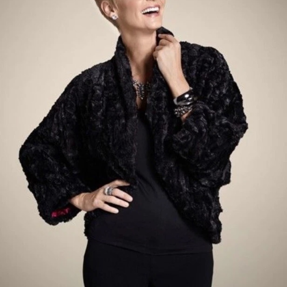 Chico’s Velvet Cocoon Victoria Jacket Black Size 1 Medium 8